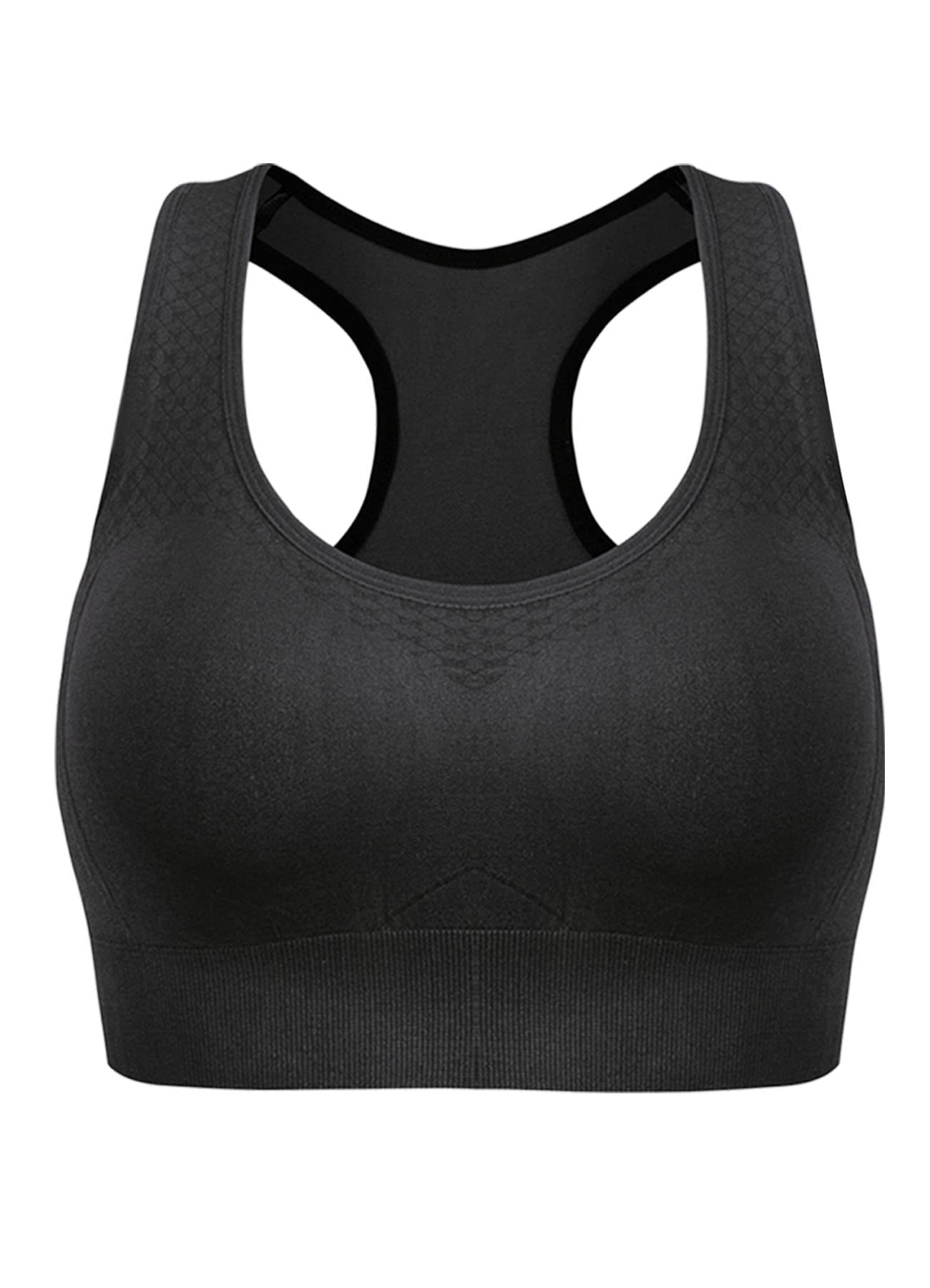 TOBWIZU Racerback Sports Bras for Women Plus Size Seamless Padded Activewear Bras for Workout Yoga Gym Comfy Sleep Everyday Bra Black