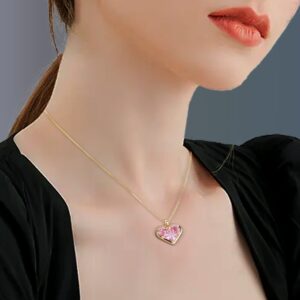 Sonateomber Pink Heart Pendant Necklace for Women - Gold Dainty Chain Cute Red Crystal Rhinestone Love Heart Dangle Necklaces Wedding Valentines Prom Jewelry Gift for Mother