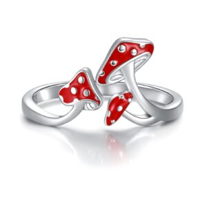 cute mushroom gifts for women - 925 sterling silver magical red mushroom ring gifts for women