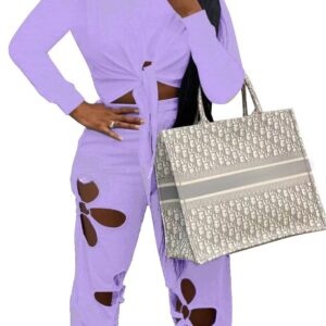 Sweat Suits for Womens 2 Piece Workout Set Sweatpants and Knot Front Tops Fall Outfits Purple