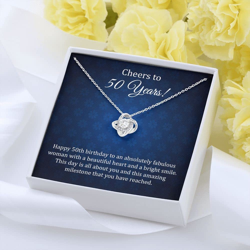 50th Birthday Gifts for Women, Cool Gifts for 50 Year Old Woman or Mom, Love Knot Necklace for Friend of 50th Birthday Gift Ideas from Husband/Friend/Son/Daughter or Neighbor. (Standard Box)