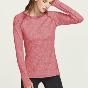 TSLA Women's Long Sleeve Shirts, Lightweight Crewneck Yoga Workout Tops, Athletic Sports Performance Running T-Shirts, Stretch Crew Spacedye Dusty Rose, X-Large