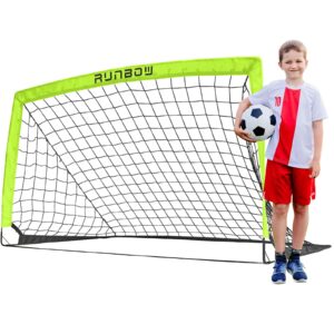 runbow 5x3 ft portable kids soccer goal for backyard small children practice soccer net with carry bag yellow 1 pack