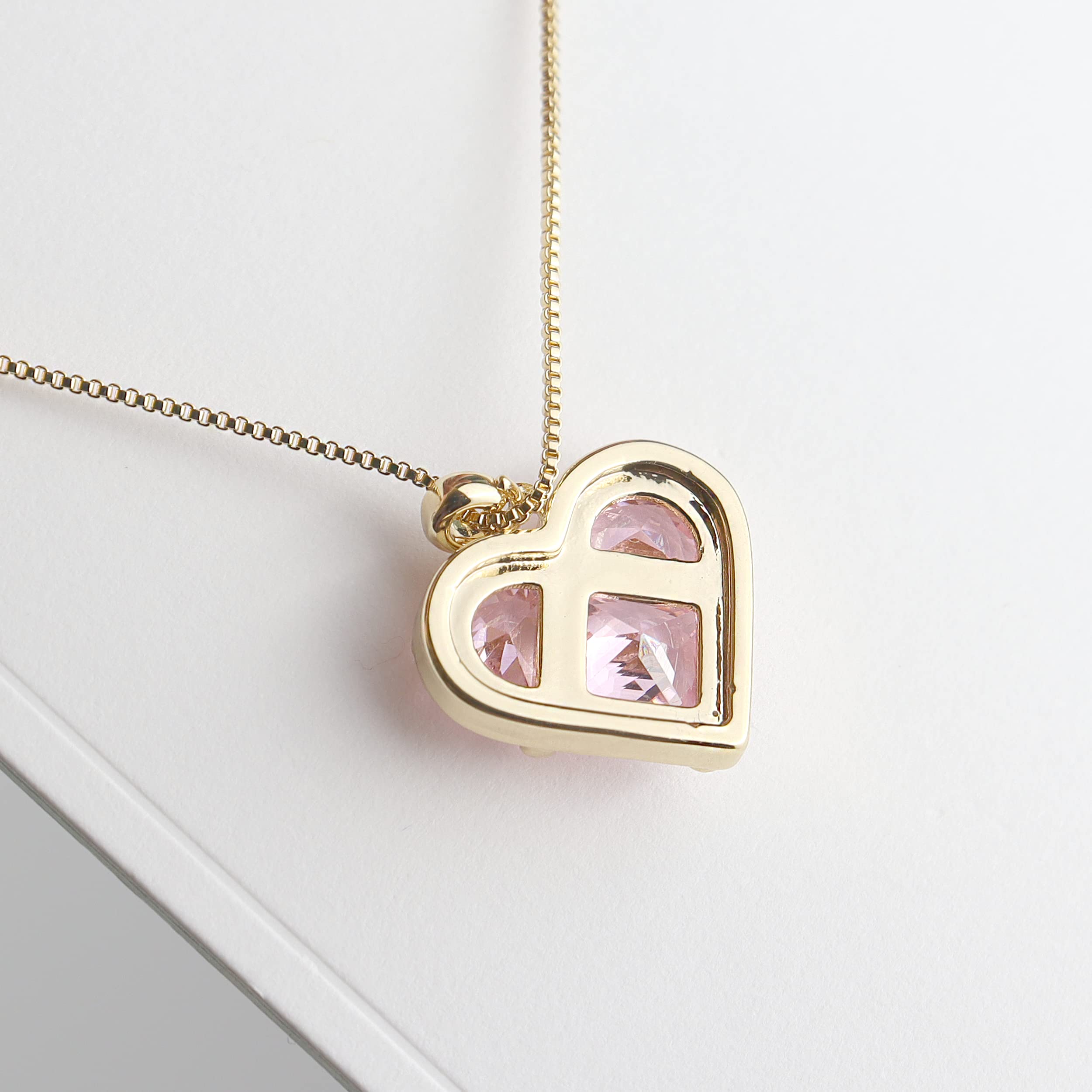 Sonateomber Pink Heart Pendant Necklace for Women - Gold Dainty Chain Cute Red Crystal Rhinestone Love Heart Dangle Necklaces Wedding Valentines Prom Jewelry Gift for Mother