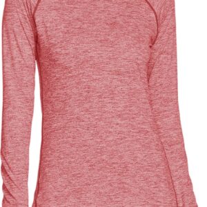 TSLA Women's Long Sleeve Shirts, Lightweight Crewneck Yoga Workout Tops, Athletic Sports Performance Running T-Shirts, Stretch Crew Spacedye Dusty Rose, X-Large