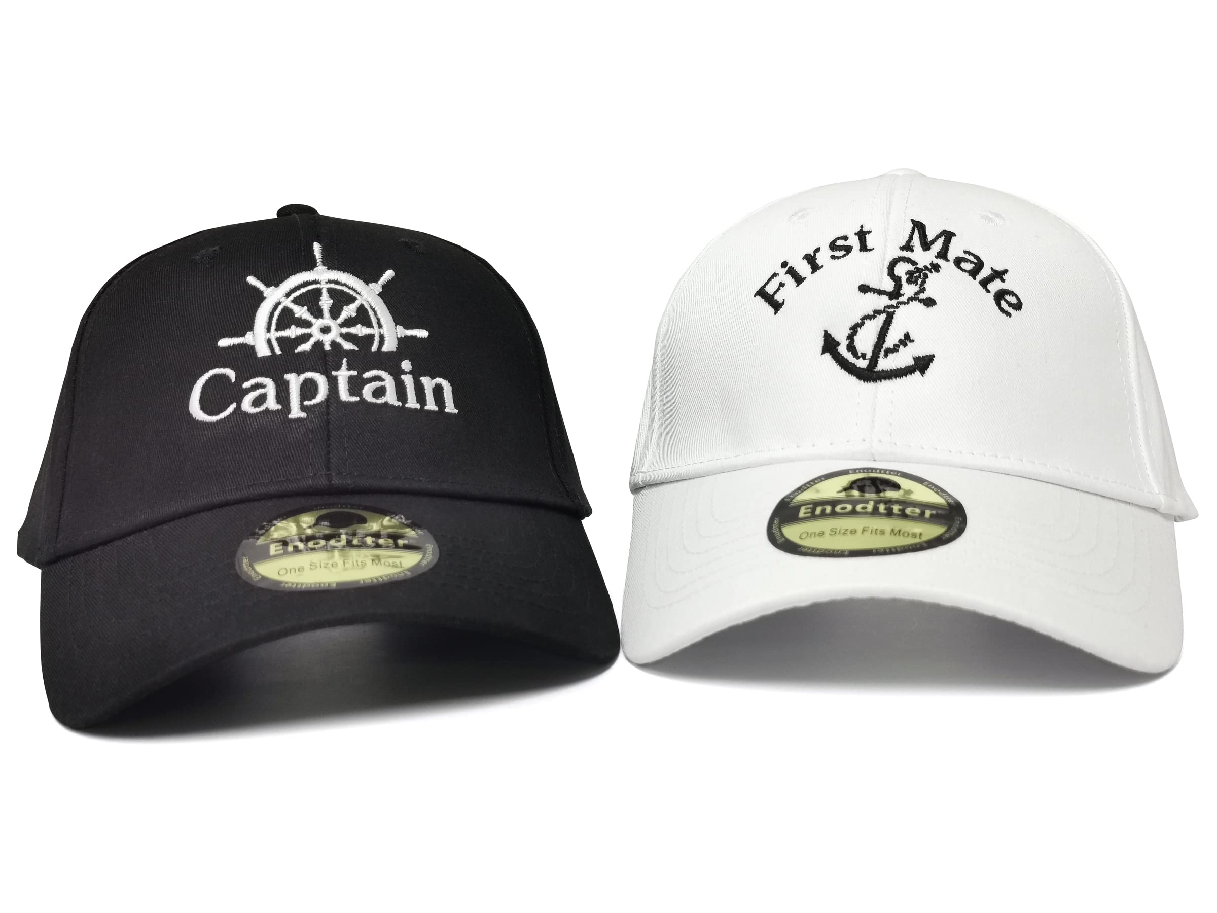 Enodtter Embroidered Captain & First Mate Hats for Men Women, Black & White Skipper Boating Baseball Caps for Couples, Nautical Marine Sailor Hats