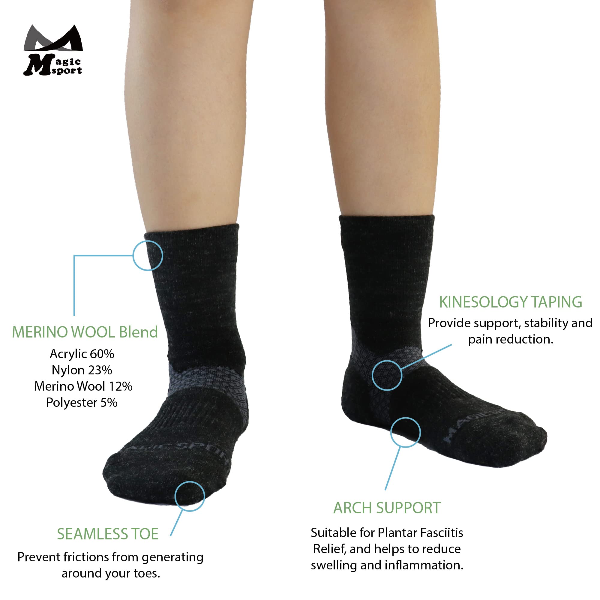 M Magic Sport Morandi Merino Wool Above Ankle Socks, Men and Women, Jogging, Hiking, Cycling (as1, alpha, m, l, regular, regular, Black, M-L)