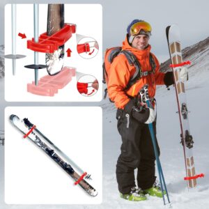 BOXOB Cross Country Skis and Poles Holder, Universal Ski Pole Clips Holder Ski Pole Carrier Ski Accessories, 1 Pair, Red