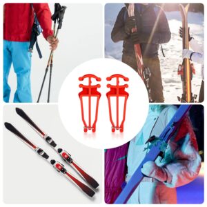 BOXOB Cross Country Skis and Poles Holder, Universal Ski Pole Clips Holder Ski Pole Carrier Ski Accessories, 1 Pair, Red