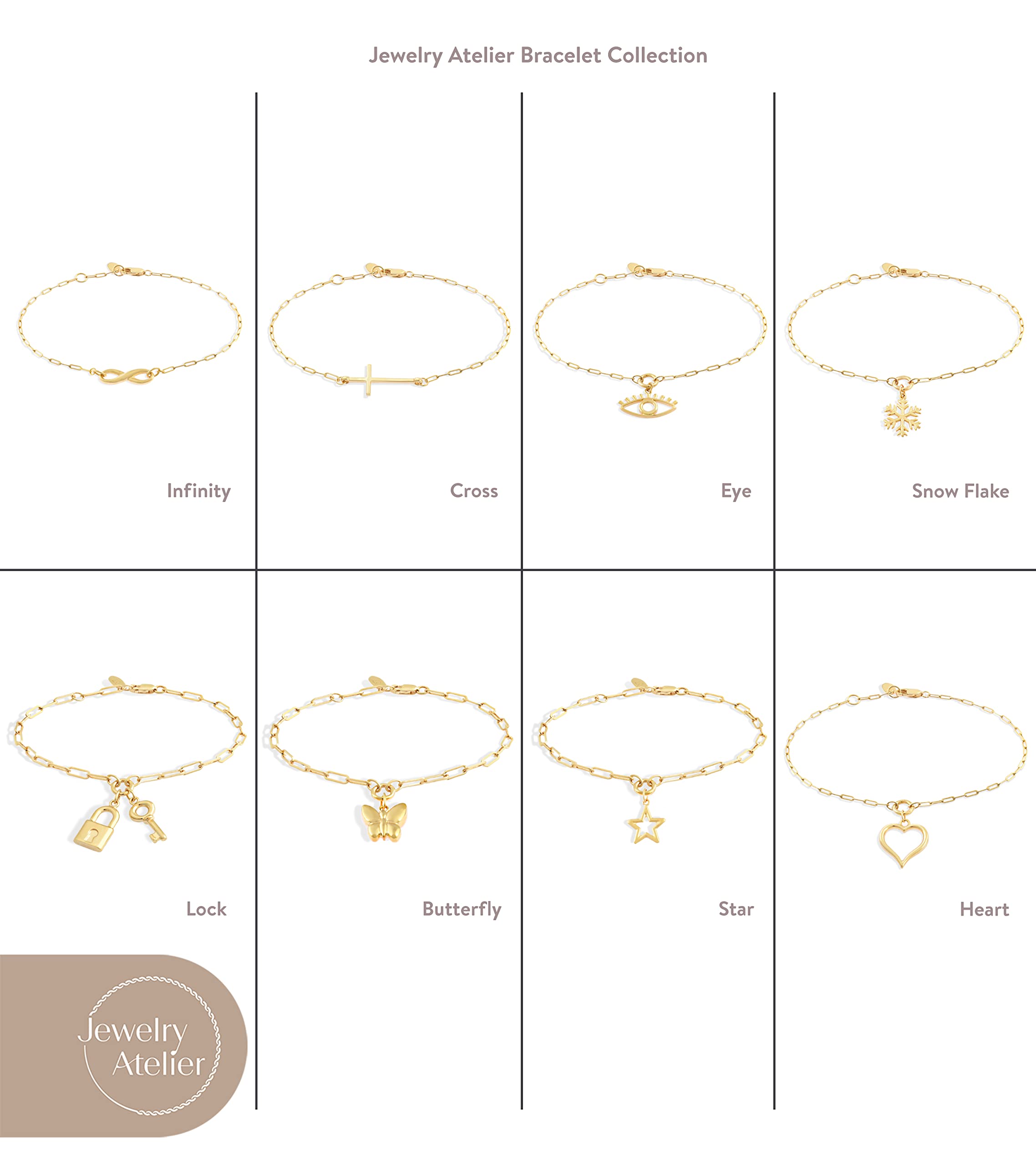 Jewelry Atelier Gold Filled Bracelet Collection – 14K Yellow Gold Filled Dangle/Pendant Bracelet with Solid Clip Chain for Women (Different Sizes and Styles with Extension/Adjustable Chain)