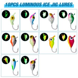 Goture Ice Fishing Jigs Tungsten Kit with Carbon Steel Hooks in Tackle Box, Winter Ice Fishing Lures for Bass, Pike, Trout, Walleye, Crappie, Panfish