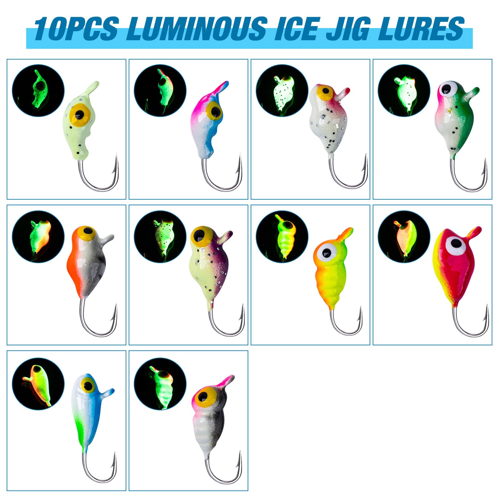 Goture Ice Fishing Jigs Tungsten Kit with Carbon Steel Hooks in Tackle Box, Winter Ice Fishing Lures for Bass, Pike, Trout, Walleye, Crappie, Panfish