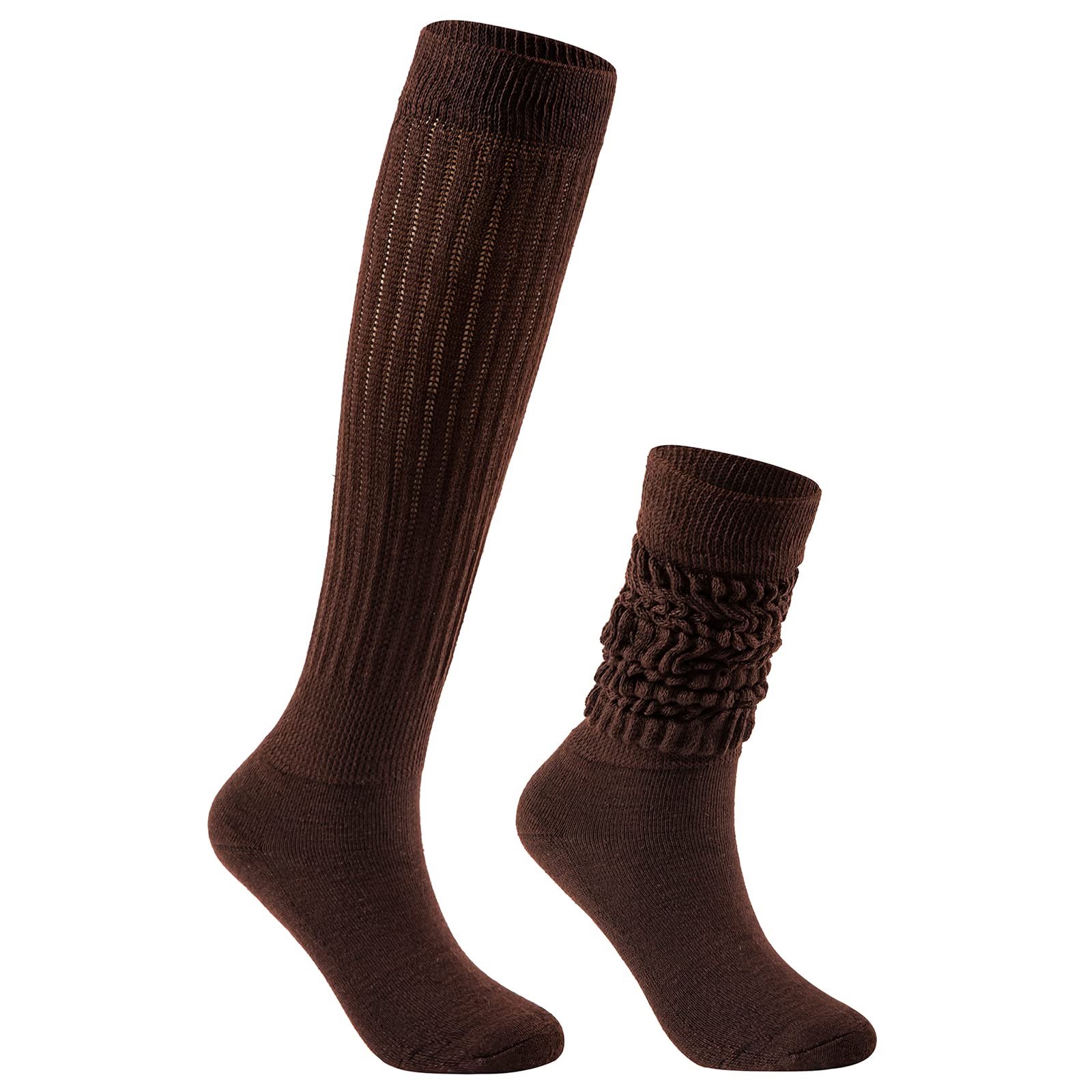 Womens Slouch Socks Extra Long Scrunch Socks for Girls Winter Knee High Socks Knit Boot Socks Bulk Pack Stacked Socks Brown