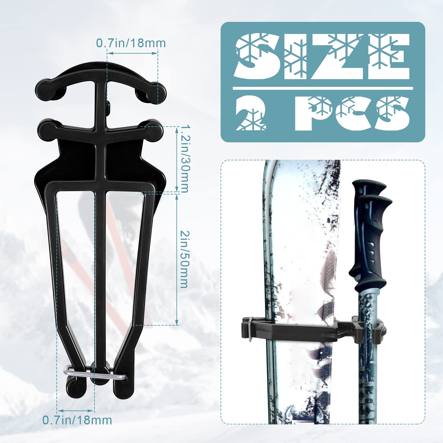 Cross Country Skis and Poles Holder, Universal Ski Pole Clips Holder Ski Pole Carrier Ski Accessories, 1 Pair, Black