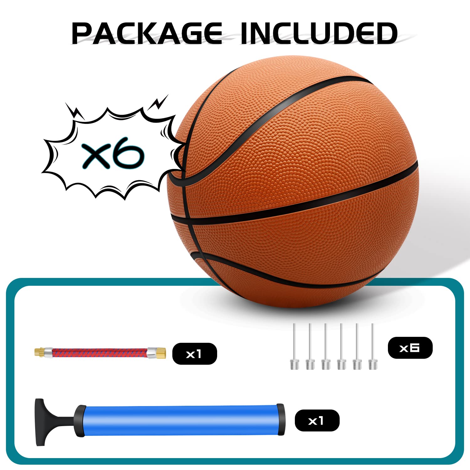 6 Pack 29.5" Official Size 7 Basketball Balls Inflatable with Pump for Men and Women for Outdoor, Indoor or Training, Mens Basketball, Adult Basketball