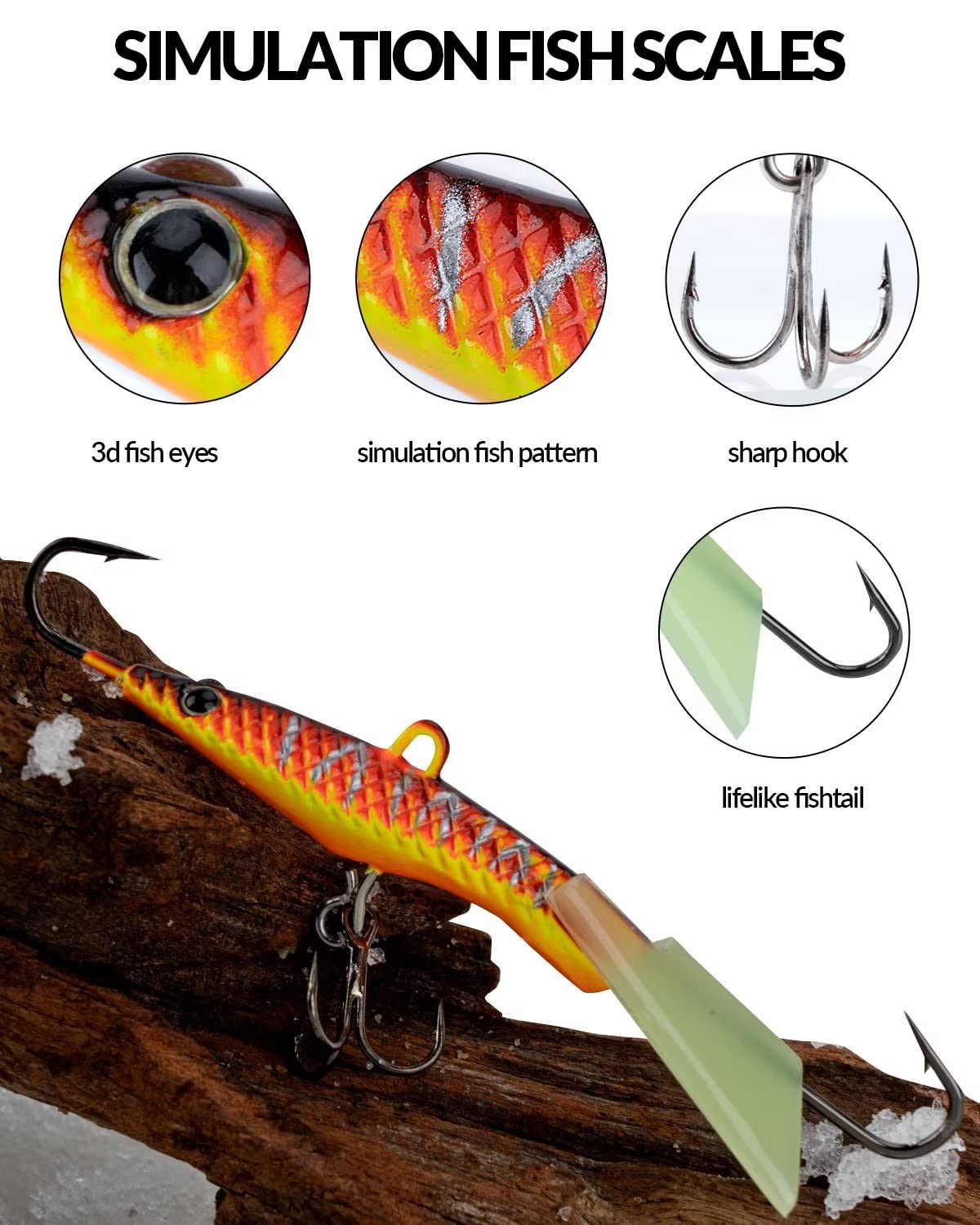 THKFISH Ice Fishing Jigs Panfish Ice Fishing Lures Kits Ice Fishing Gear Kit 14pcs Luminous Ice Fishing Color D