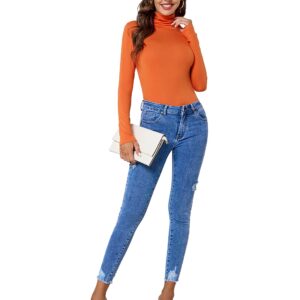 ACANI Orange Turtle Neck Tops for Women Ribbed Women's Long Sleeve Slim Fit Mock Orange Turtleneck Basic Stretchy Lightweight Layering Tops(Orange Medium)