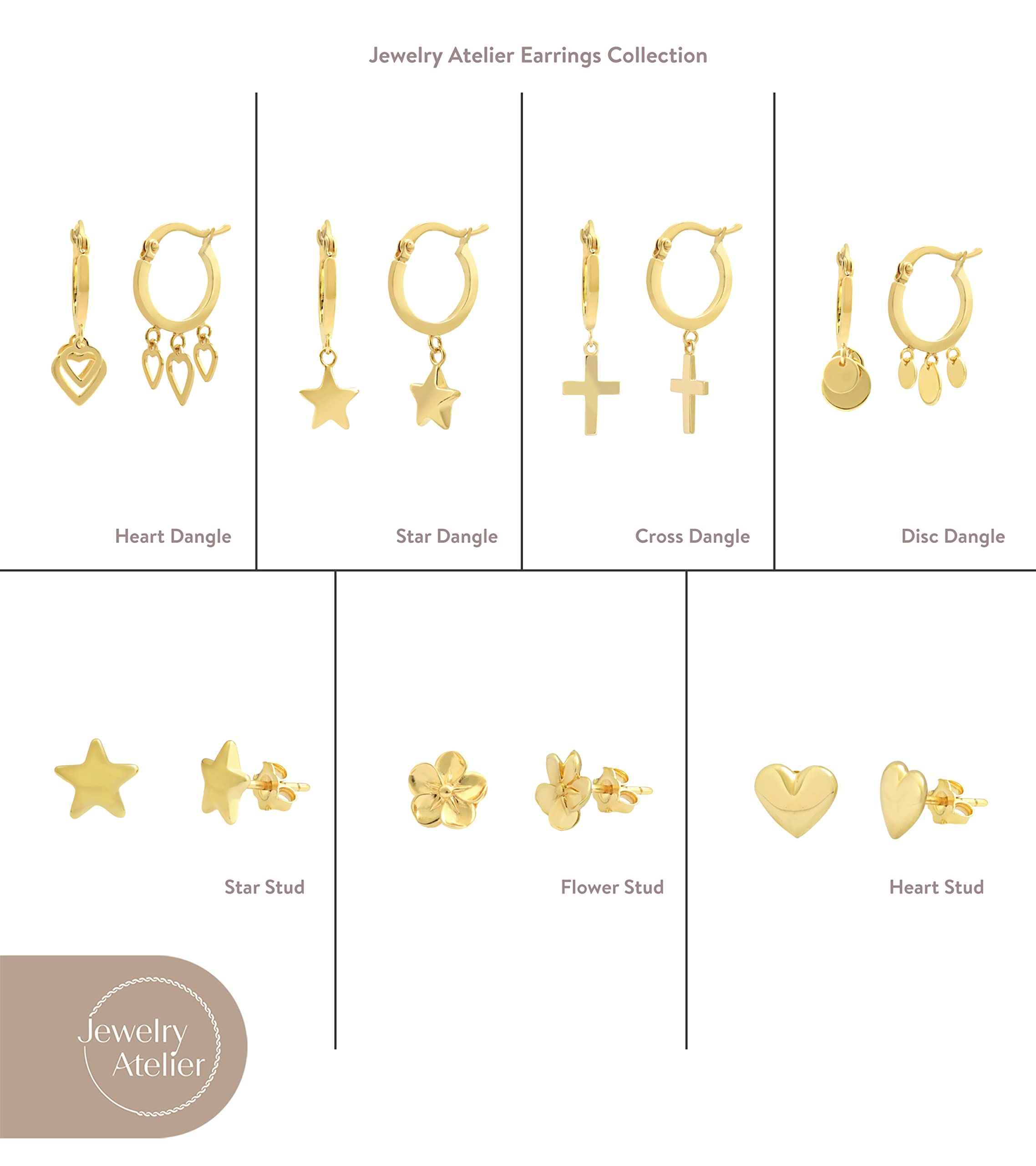 Jewelry Atelier Gold Filled Stud & Dangle Earrings Collection - 14K Solid Yellow Gold Filled Stylish Earrings for Women with Different Occasions & Styles