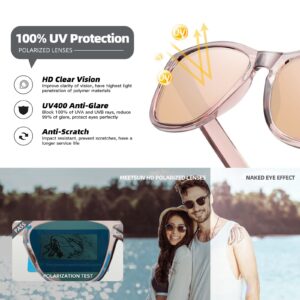 MEETSUN Polarized Sunglasses for Women Men Trendy Classic Designer Retro Driving Sun Glasses 100% UV Protection - Coffee Frame/Gold Mirrored Lens