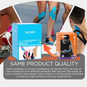 OK TAPE Basic Original Cotton Kinesiology Tape (2 Pack), Elastic Water Resistant Therapeutic Athletic Tape, Latex Free, Pain Relief, Injury Recovery, Uncut K Tape 2in×16.4ft - Black