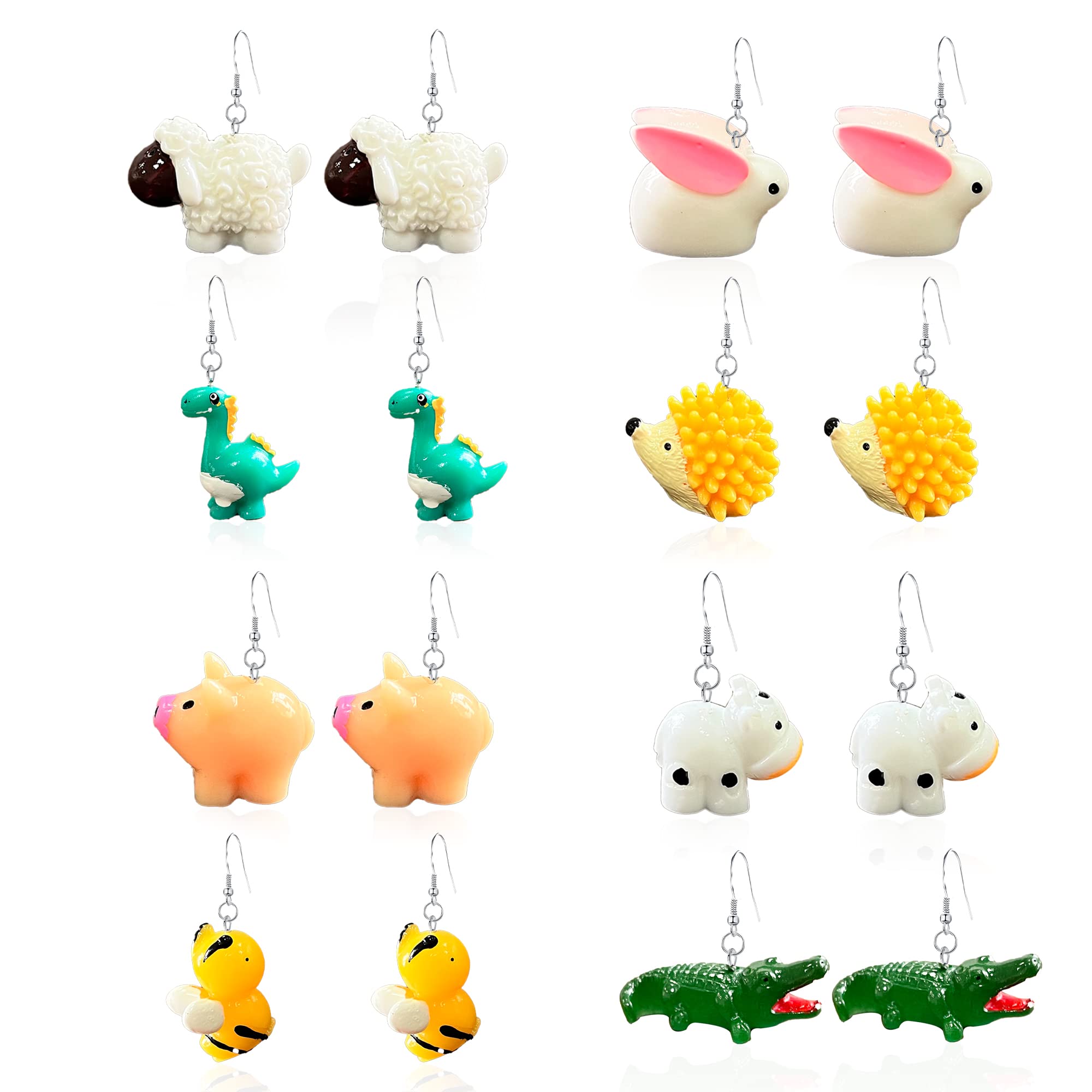 GBAHFY 8 Pairs Creative Funny Cow Bee Drop Dangle Earrings Cute Sweet Cartoon Resin Animal Earrings for Women Fashion Jewelry for Women Gifts Set (8 Piars)