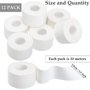 Hoolerry 12 Rolls 120 Yard Athletic Sports Tape Pre Wrap Very Strong Easy Tear No Sticky Residue Tape for Fingers Ankles Wrist Injury Wrap, Football Baseball Hockey Soccer(White, 1.5 in)