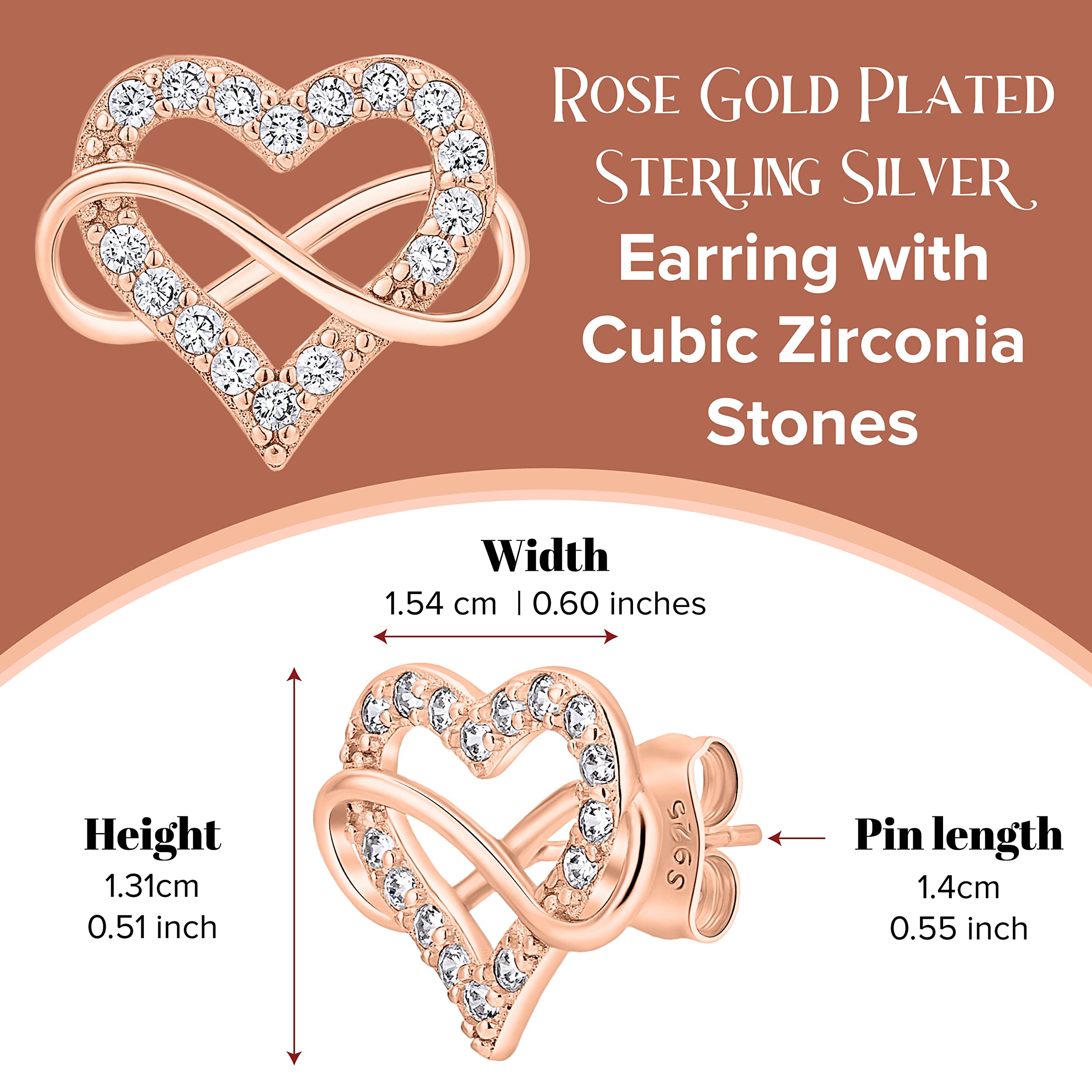 Sash & Soph Infinity Heart Cubic Zirconia Earrings Studs, Brilliant Heart Earrings for Women, 925 sterling Silver Stud Earrings for Women, Sterling Silver Silver, Cubic Zirconia