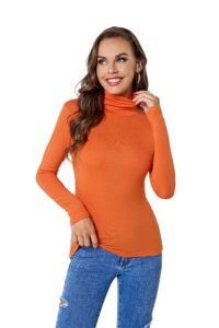 acani orange turtle neck tops for women ribbed women's long sleeve slim fit mock orange turtleneck basic stretchy lightweight layering tops(orange medium)