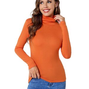 ACANI Orange Turtle Neck Tops for Women Ribbed Women's Long Sleeve Slim Fit Mock Orange Turtleneck Basic Stretchy Lightweight Layering Tops(Orange Medium)