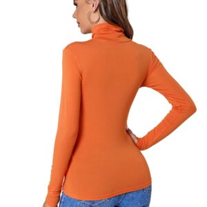 ACANI Orange Turtle Neck Tops for Women Ribbed Women's Long Sleeve Slim Fit Mock Orange Turtleneck Basic Stretchy Lightweight Layering Tops(Orange Medium)