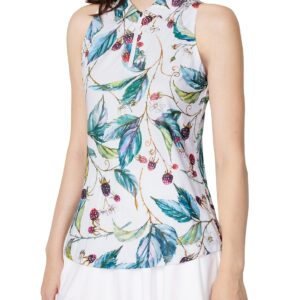 CQC Women's Sleeveless Golf Shirts Quick Dry Floral Athletic Polo with Collar Zip Up Lightweight Tennis Tank Tops Fructus M