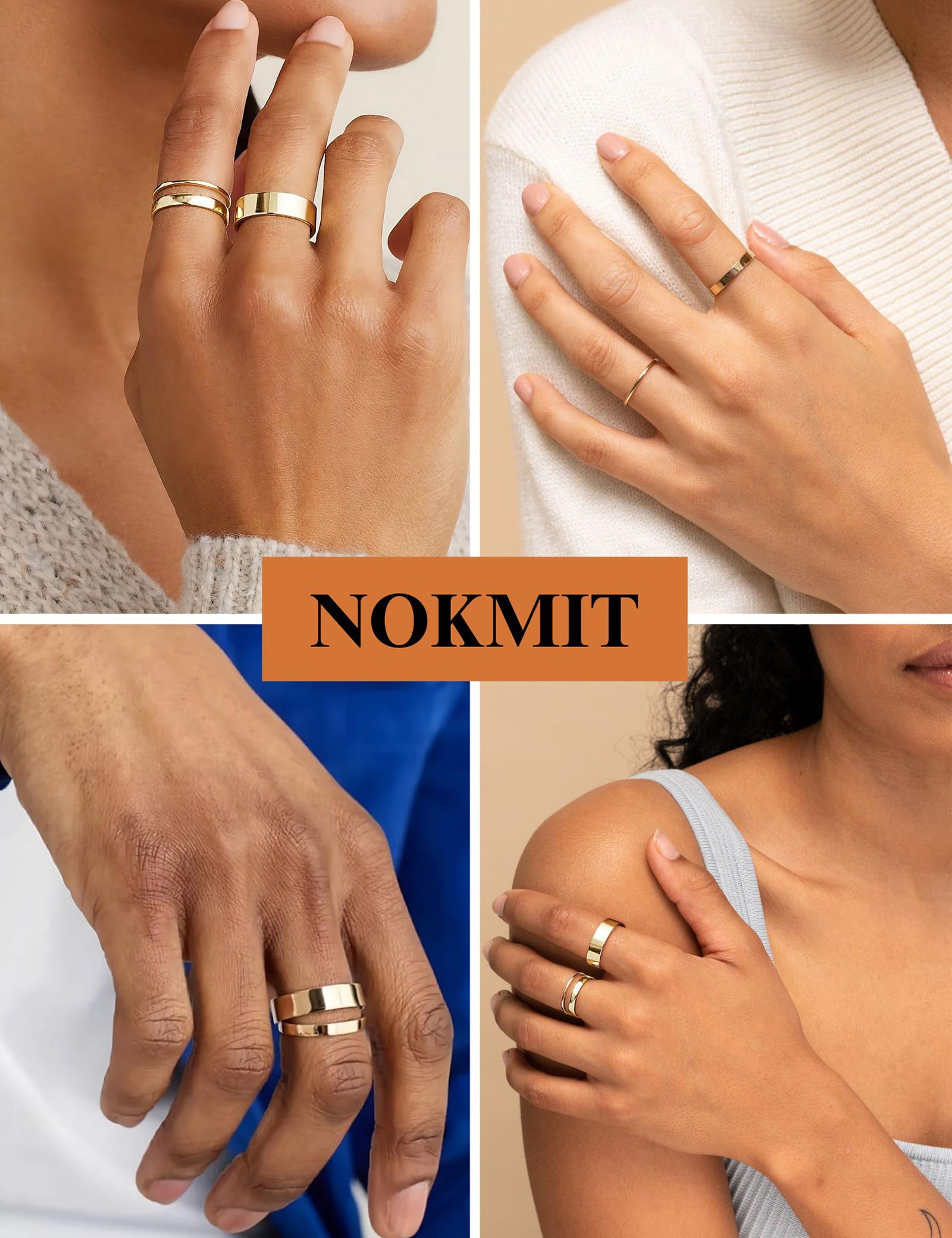 NOKMIT 1mm 3mm 5mm 14K Gold Filled Rings Set for Women Dainty Cute Stacking Stackable Thumb Pinky Bands Non Tarnish Comfort Fit Size 5 to 10 (7)