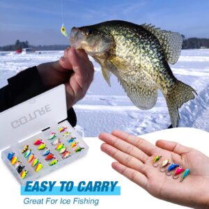 Goture Ice Fishing Jigs Tungsten Kit with Carbon Steel Hooks in Tackle Box, Winter Ice Fishing Lures for Bass, Pike, Trout, Walleye, Crappie, Panfish