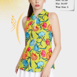 CQC Women's Sleeveless Golf Shirts Quick Dry Floral Athletic Polo with Collar Zip Up Lightweight Tennis Tank Tops Tropical Coquette M