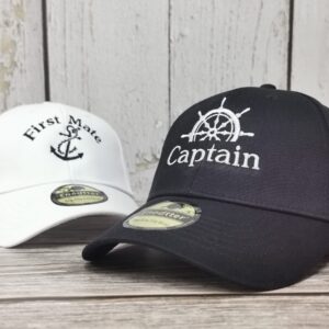 Enodtter Embroidered Captain & First Mate Hats for Men Women, Black & White Skipper Boating Baseball Caps for Couples, Nautical Marine Sailor Hats