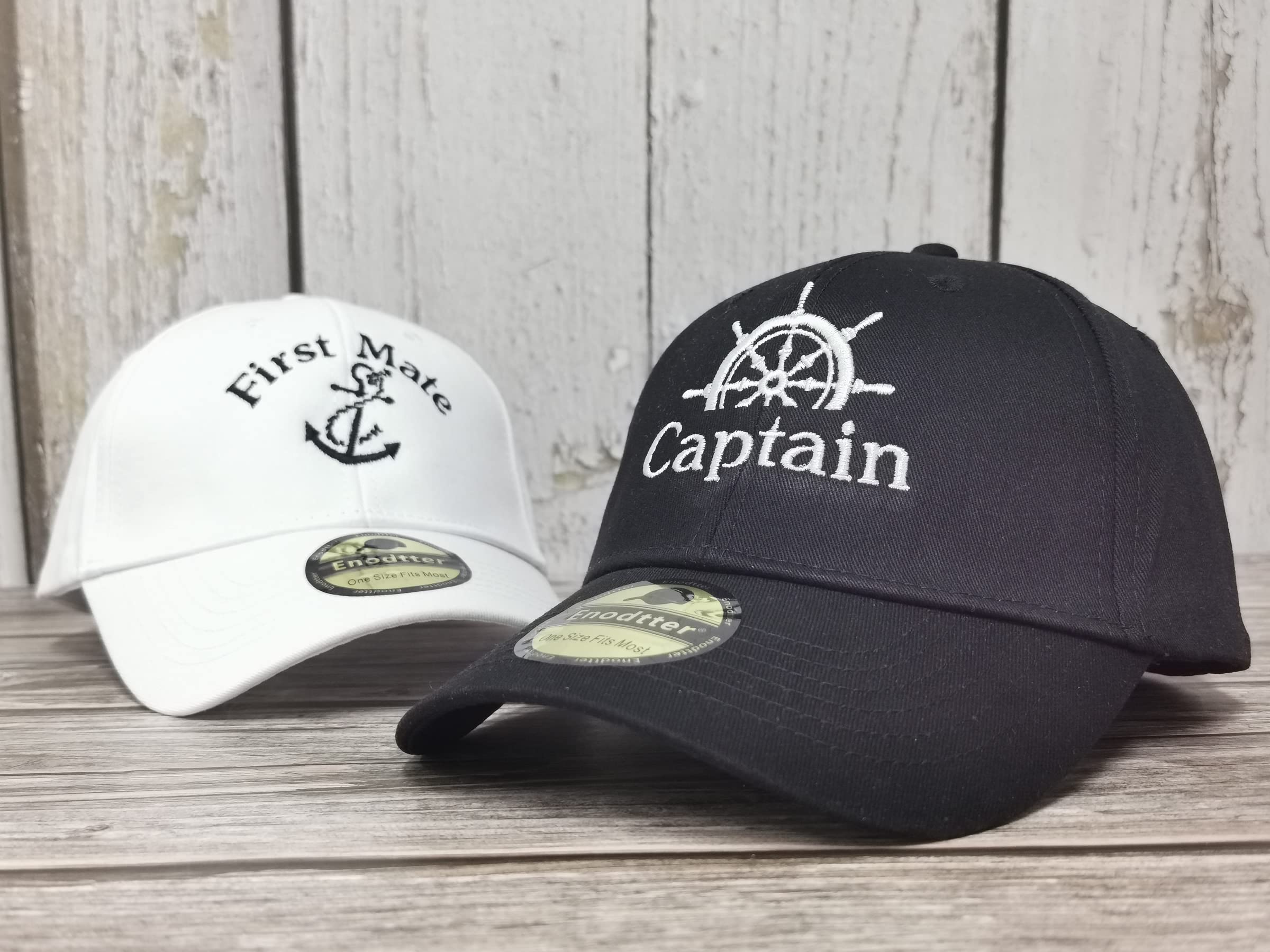 Enodtter Embroidered Captain & First Mate Hats for Men Women, Black & White Skipper Boating Baseball Caps for Couples, Nautical Marine Sailor Hats