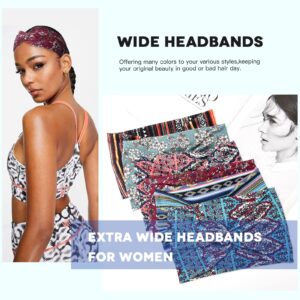 Carede Wide Boho Headbands for Women Extra Large Turban Headband Twisted Knot Head wraps Criss cross African Thick Bandana Headbands,Pack of 6