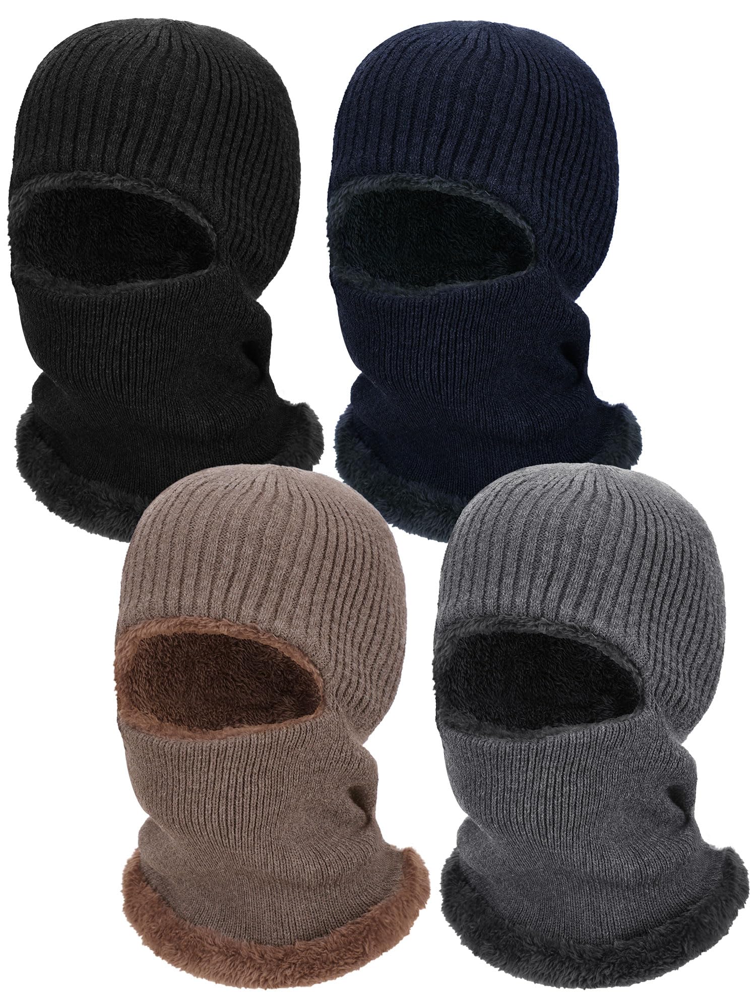 4 Pieces Warm Knitted Balaclava Thermal Fleece Ski Mask Winter Face Mask for Women Men Outdoor Sports Cold Weather, 4 Colors