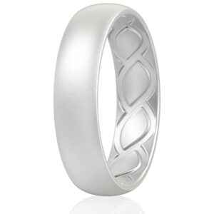 saco band silicone ring for women - 6mm width 1.8mm thick (pearl silver a - size 6.5-7 (17.35mm))