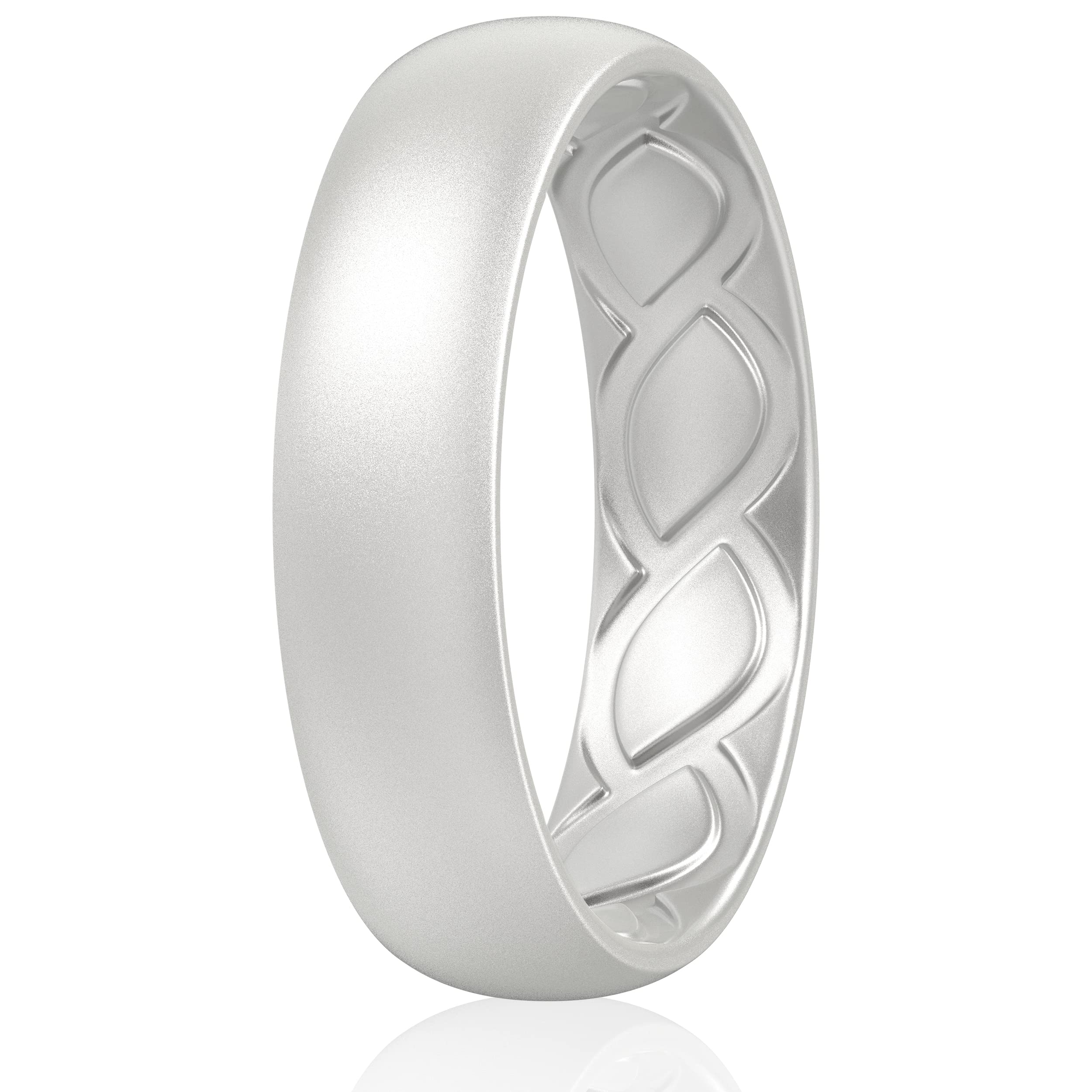 Saco Band Silicone Ring for Women - 6mm Width 1.8mm Thick (Pearl Silver A - Size 6.5-7 (17.35mm))