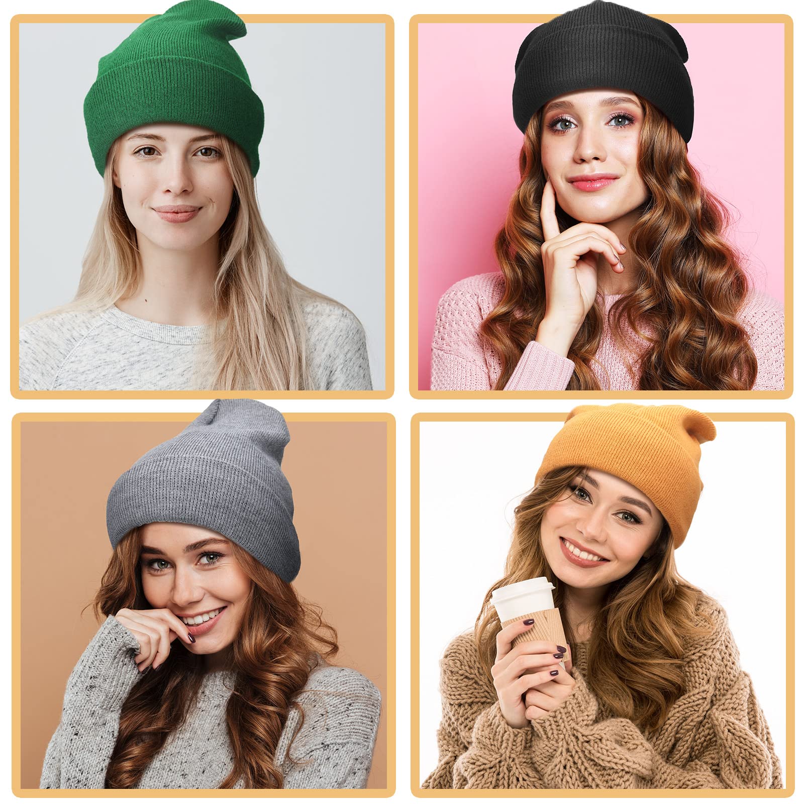 Winter Satin Lined Beanie Hat Silk Lined Beanies Skull Hat Knitted Beanies for Women Men(Yellow, Army Green, Black, Light Grey)