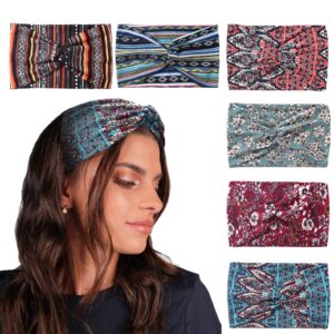 carede wide boho headbands for women extra large turban headband twisted knot head wraps criss cross african thick bandana headbands,pack of 6