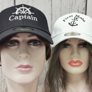 Enodtter Embroidered Captain & First Mate Hats for Men Women, Black & White Skipper Boating Baseball Caps for Couples, Nautical Marine Sailor Hats