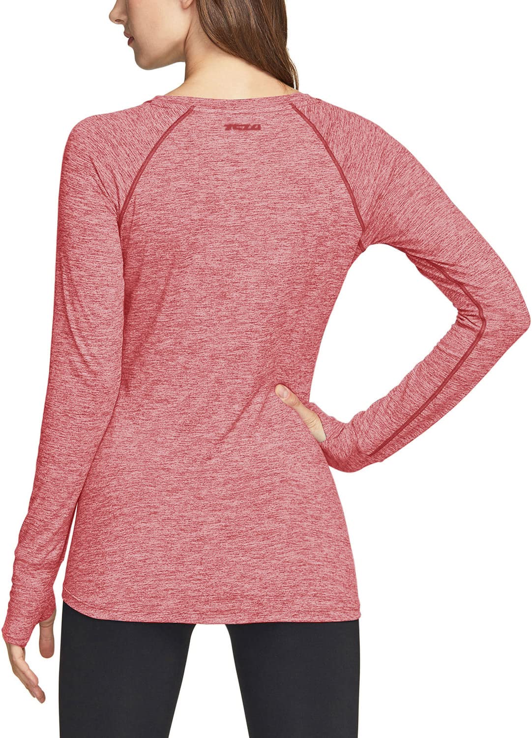 TSLA Women's Long Sleeve Shirts, Lightweight Crewneck Yoga Workout Tops, Athletic Sports Performance Running T-Shirts, Stretch Crew Spacedye Dusty Rose, X-Large