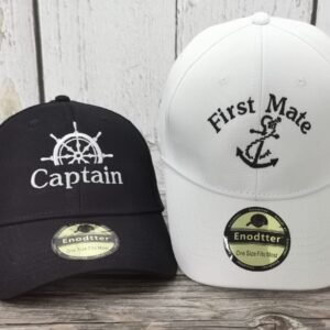 Enodtter Embroidered Captain & First Mate Hats for Men Women, Black & White Skipper Boating Baseball Caps for Couples, Nautical Marine Sailor Hats