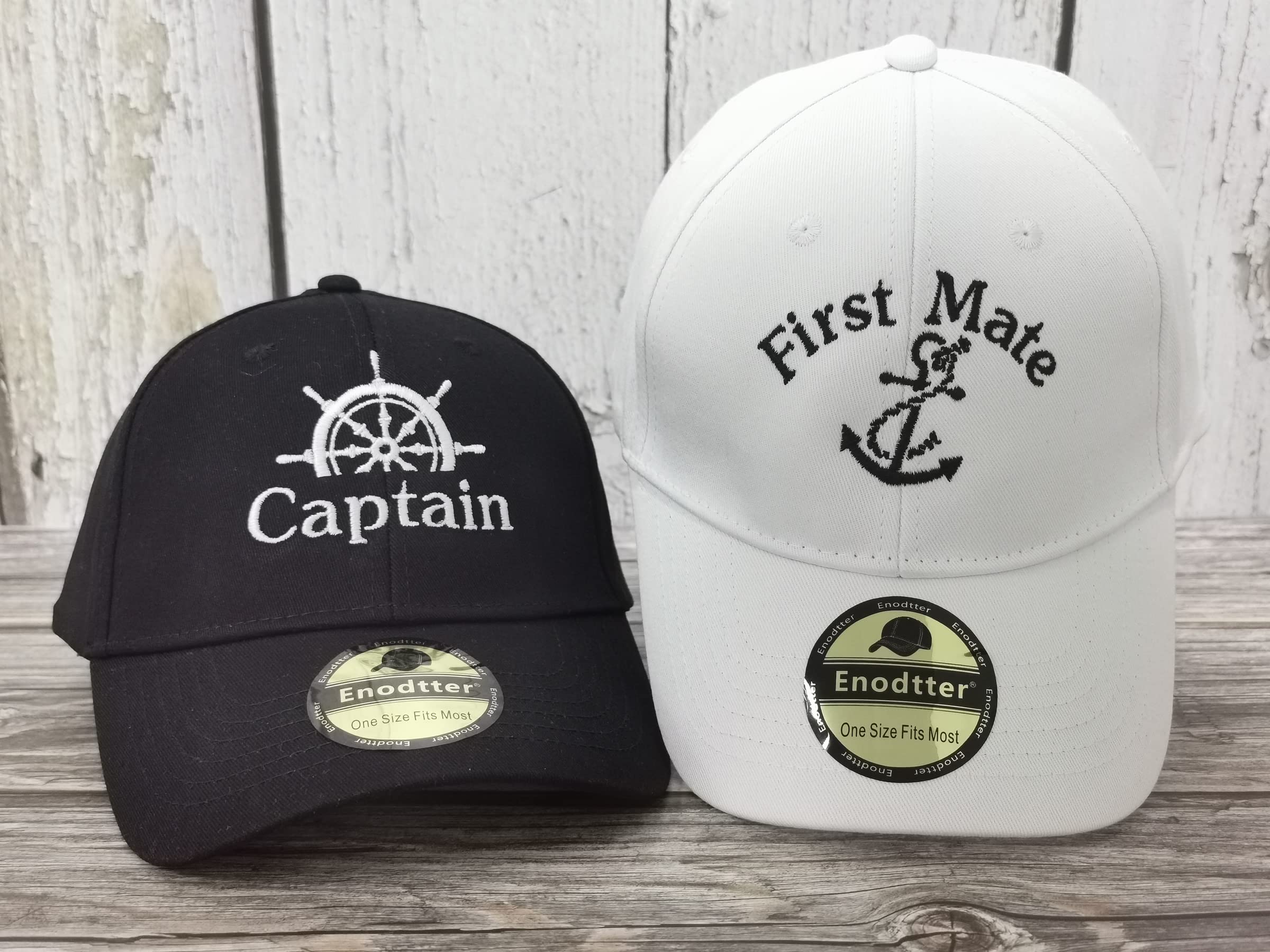 Enodtter Embroidered Captain & First Mate Hats for Men Women, Black & White Skipper Boating Baseball Caps for Couples, Nautical Marine Sailor Hats