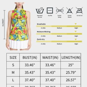 CQC Women's Sleeveless Golf Shirts Quick Dry Floral Athletic Polo with Collar Zip Up Lightweight Tennis Tank Tops Tropical Coquette M