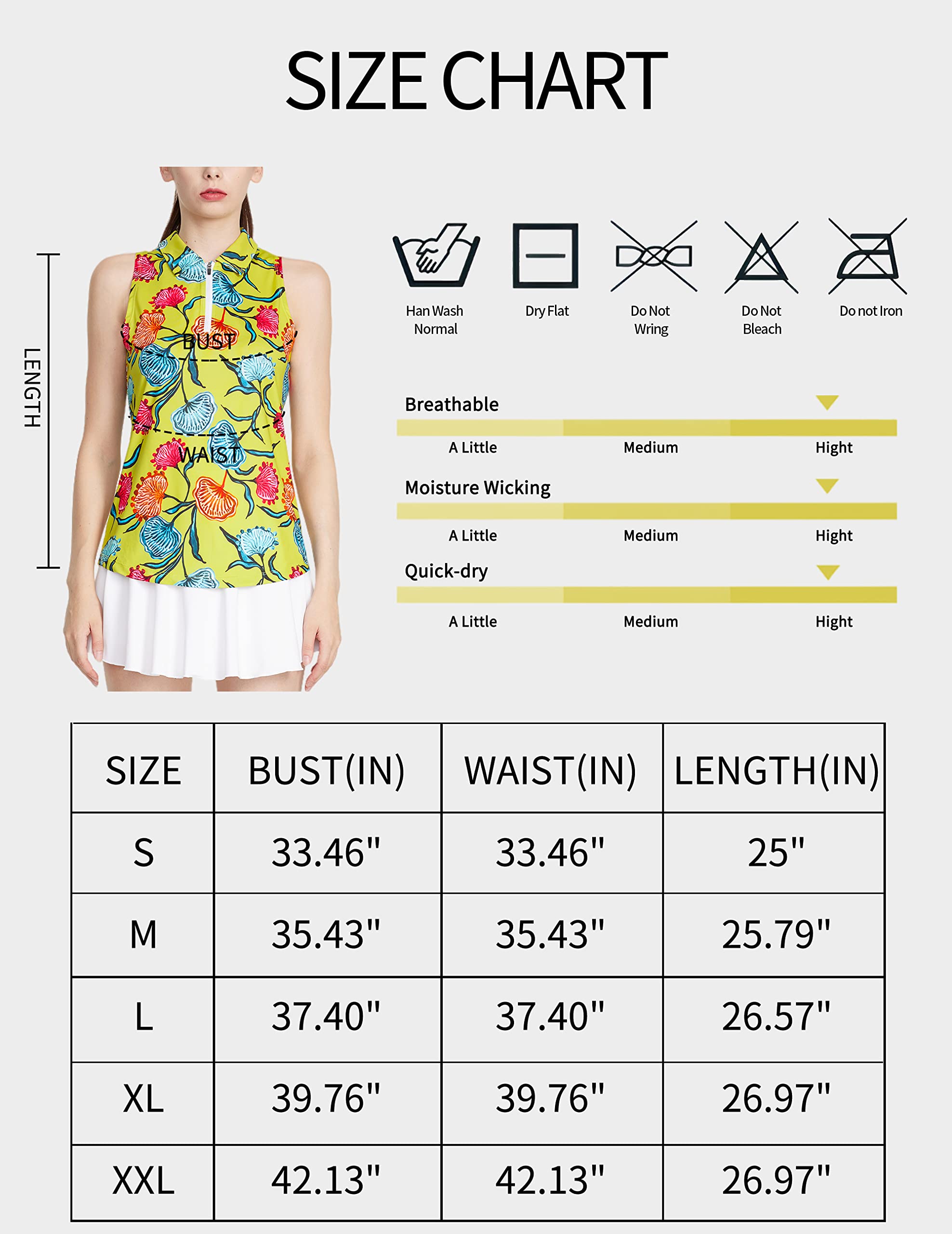 CQC Women's Sleeveless Golf Shirts Quick Dry Floral Athletic Polo with Collar Zip Up Lightweight Tennis Tank Tops Tropical Coquette M