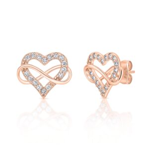 Sash & Soph Infinity Heart Cubic Zirconia Earrings Studs, Brilliant Heart Earrings for Women, 925 sterling Silver Stud Earrings for Women, Sterling Silver Silver, Cubic Zirconia