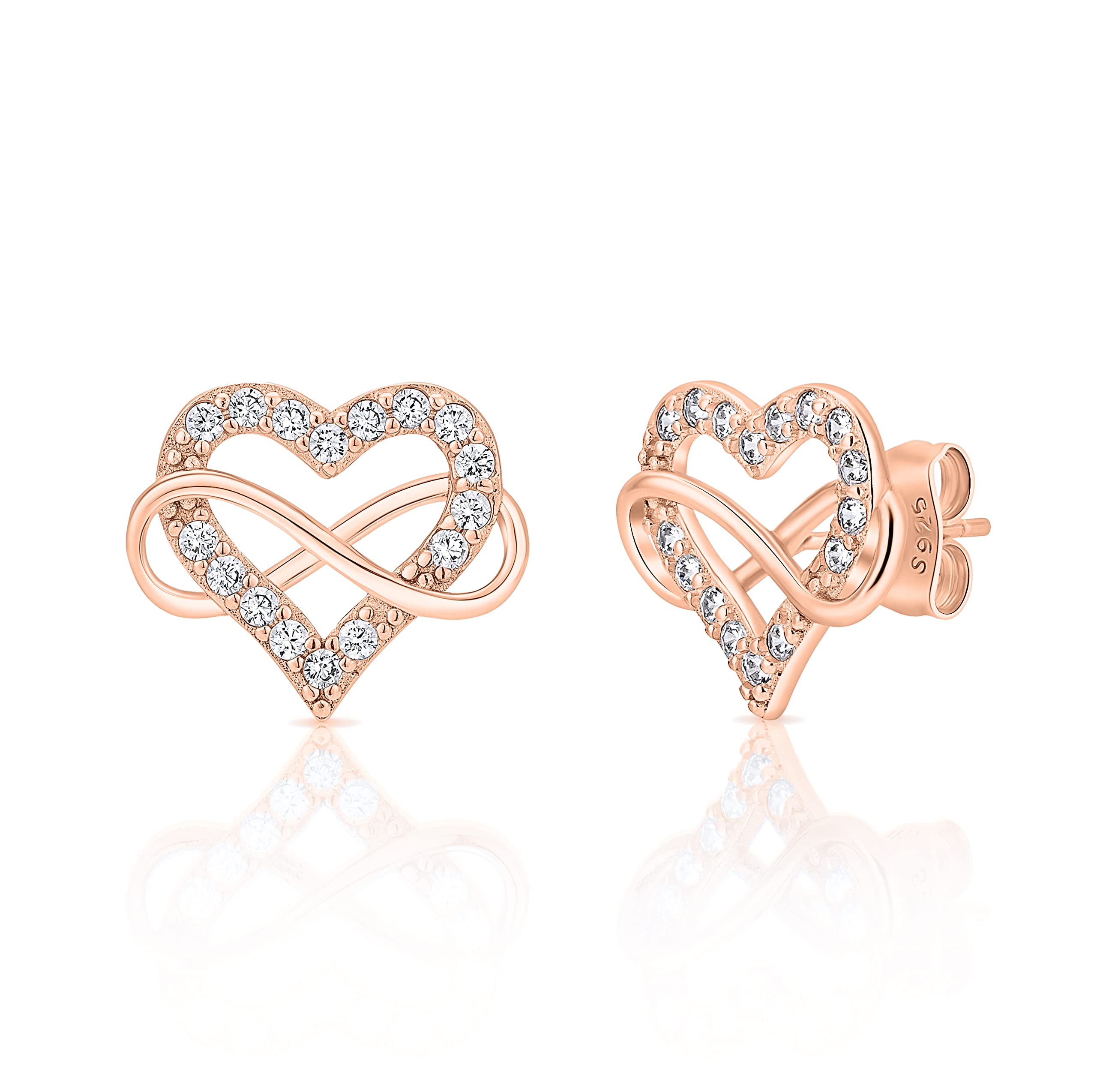 Sash & Soph Infinity Heart Cubic Zirconia Earrings Studs, Brilliant Heart Earrings for Women, 925 sterling Silver Stud Earrings for Women, Sterling Silver Silver, Cubic Zirconia